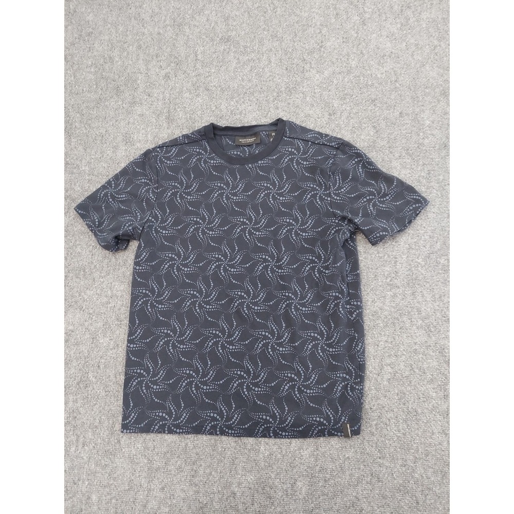 Scotch & Soda Shirt Mens Large Blue Crew Neck star Print allover Short‎ Sleeve
